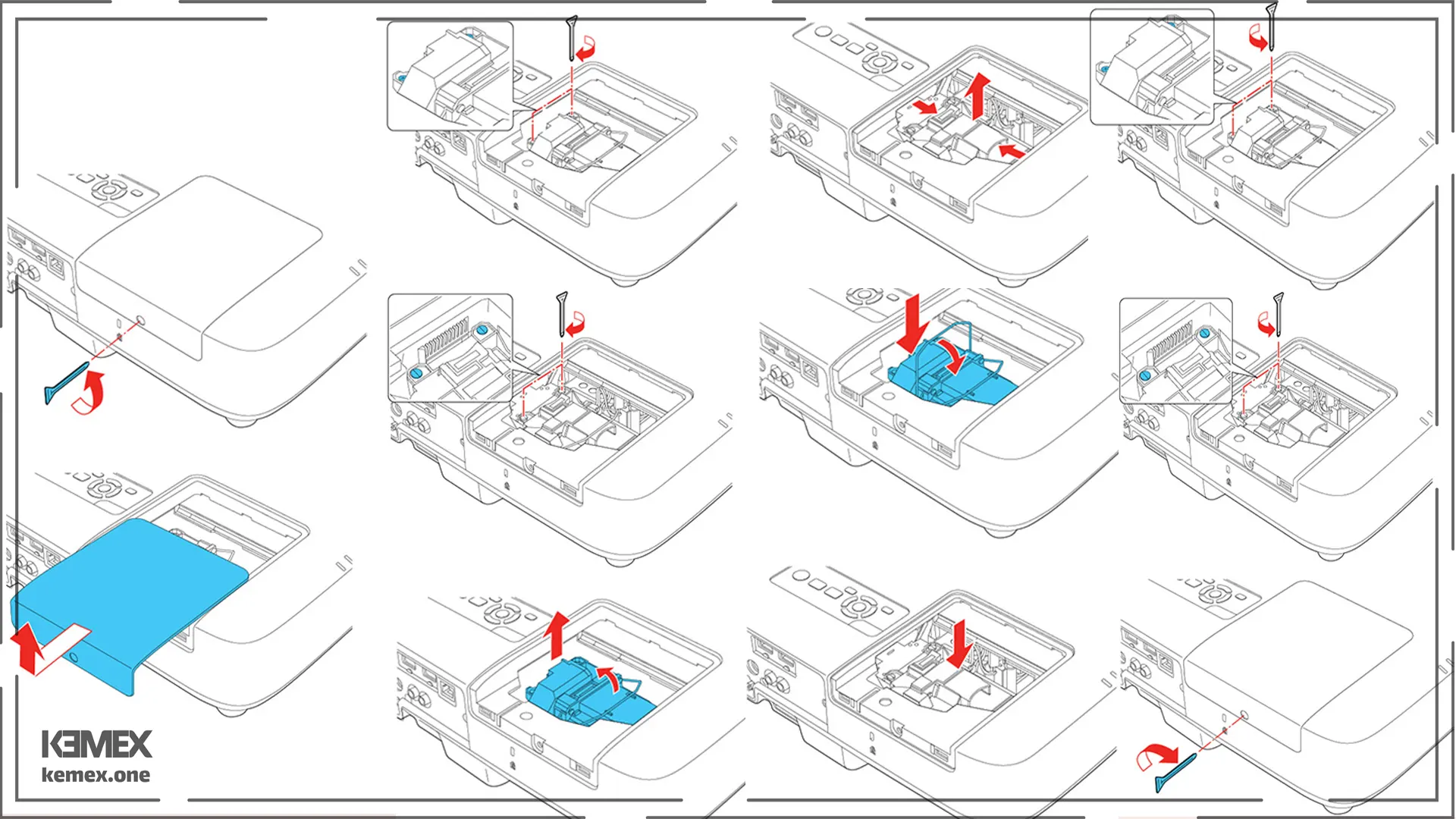مراحل تعویض لامپ ویدئو پروژکتور